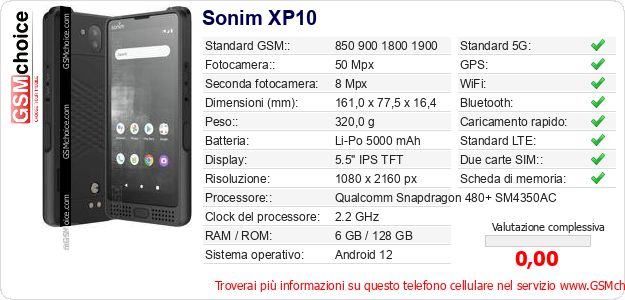 Sonim XP10 Dati tecnici di telefono cellulare Sonim XP10 Dati tecnici di telefono cellulare