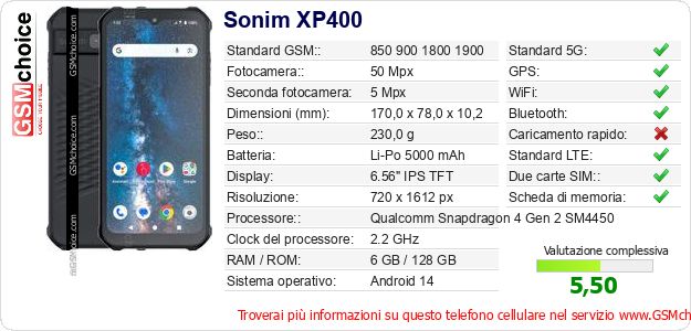 Sonim XP400 Dati tecnici di telefono cellulare Sonim XP400 Dati tecnici di telefono cellulare