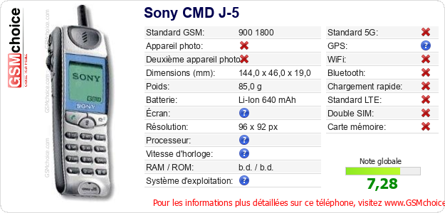 Sony CMD J-5 Fiche technique Sony CMD J-5 Fiche technique