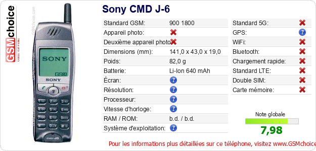 Sony CMD J-6 Fiche technique Sony CMD J-6 Fiche technique