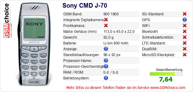 Sony CMD J-70 technische Daten Sony CMD J-70 technische Daten