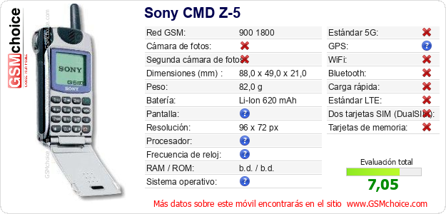 Sony CMD Z-5 Datos técnicos del móvil 