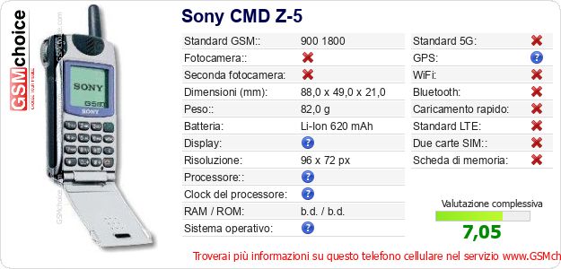 Sony CMD Z-5 Dati tecnici di telefono cellulare Sony CMD Z-5 Dati tecnici di telefono cellulare