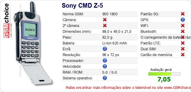 Sony CMD Z-5 Especificações técnicas do telemóvel 