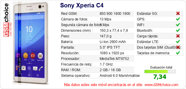 Sony Xperia C4 Datos técnicos del móvil 