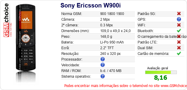Sony Ericsson W900i Especificações técnicas do telemóvel Sony Ericsson W900i Especificações técnicas do telemóvel