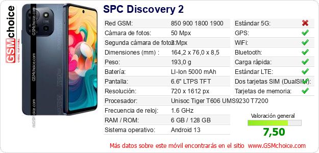 SPC Discovery 2 Datos técnicos del móvil SPC Discovery 2 Datos técnicos del móvil
