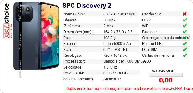 SPC Discovery 2 Especificações técnicas do telemóvel 