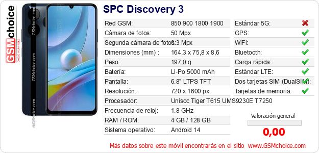 SPC Discovery 3 Datos técnicos del móvil SPC Discovery 3 Datos técnicos del móvil