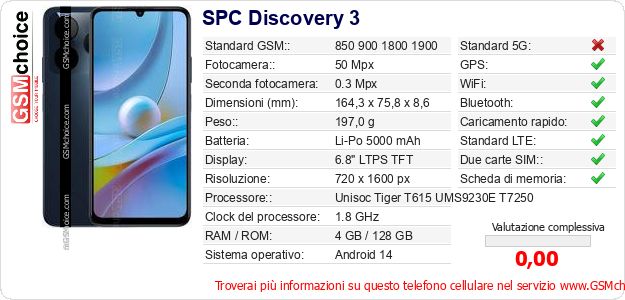 SPC Discovery 3 Dati tecnici di telefono cellulare 