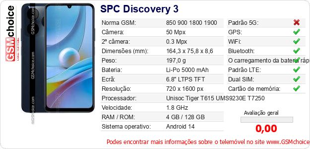 SPC Discovery 3 Especificações técnicas do telemóvel SPC Discovery 3 Especificações técnicas do telemóvel