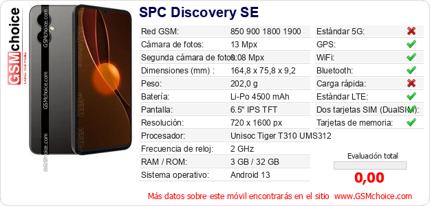 SPC Discovery SE Datos técnicos del móvil SPC Discovery SE Datos técnicos del móvil