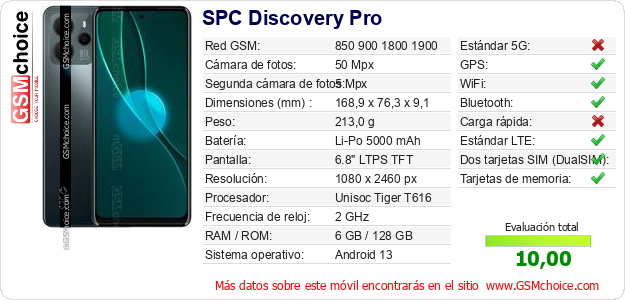 SPC Discovery Pro Datos técnicos del móvil 