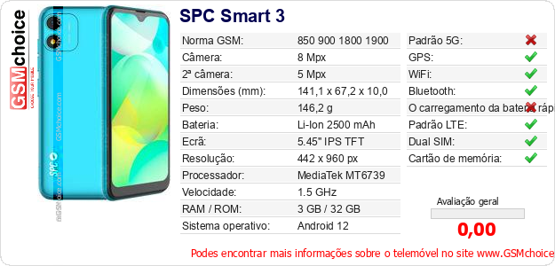 SPC Smart 3 Especificações técnicas do telemóvel 