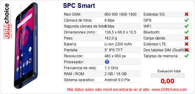 SPC Smart Datos técnicos del móvil 