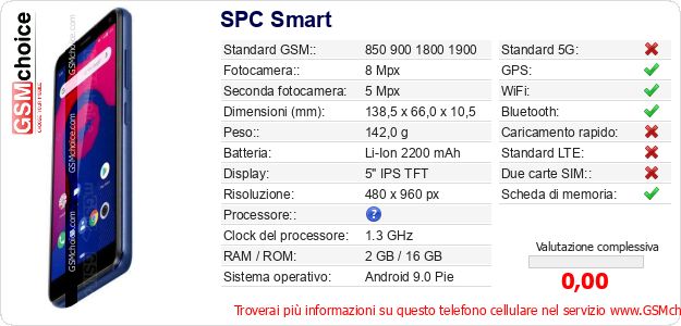 SPC Smart Dati tecnici di telefono cellulare 