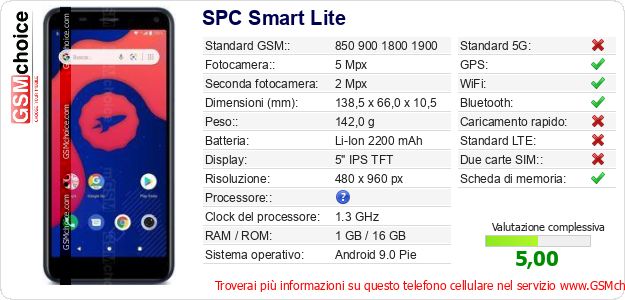 SPC Smart Lite Dati tecnici di telefono cellulare SPC Smart Lite Dati tecnici di telefono cellulare
