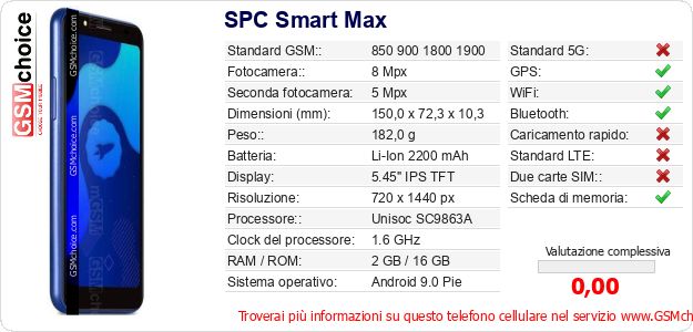 SPC Smart Max Dati tecnici di telefono cellulare 