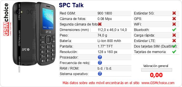 SPC Talk Datos técnicos del móvil 