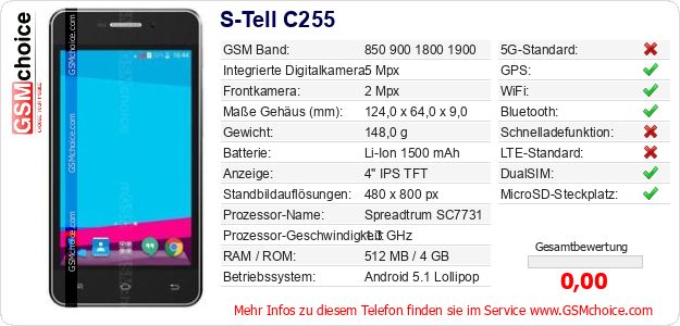 S-Tell C255 technische Daten S-Tell C255 technische Daten