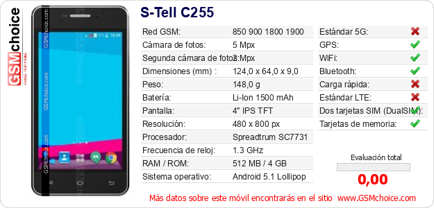 S-Tell C255 Datos técnicos del móvil 