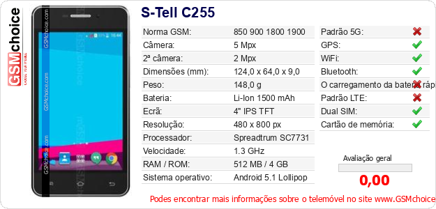 S-Tell C255 Especificações técnicas do telemóvel 