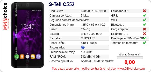 S-Tell C552 Datos técnicos del móvil S-Tell C552 Datos técnicos del móvil