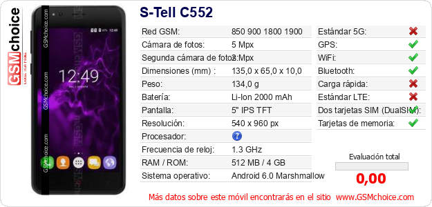 S-Tell C552 Datos técnicos del móvil S-Tell C552 Datos técnicos del móvil