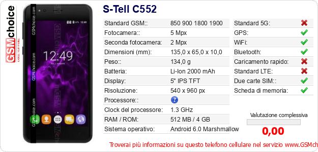 S-Tell C552 Dati tecnici di telefono cellulare 