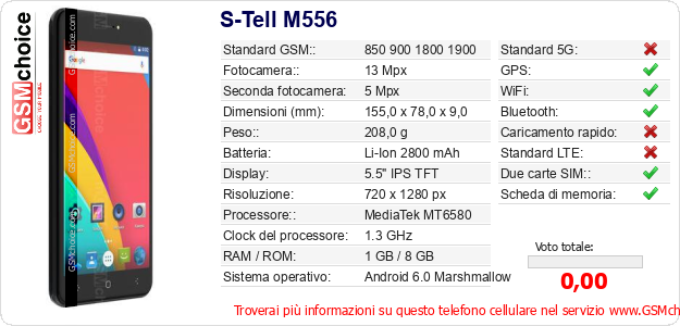 S-Tell M556 Dati tecnici di telefono cellulare S-Tell M556 Dati tecnici di telefono cellulare