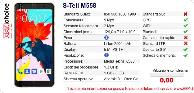 S-Tell M558 Dati tecnici di telefono cellulare S-Tell M558 Dati tecnici di telefono cellulare