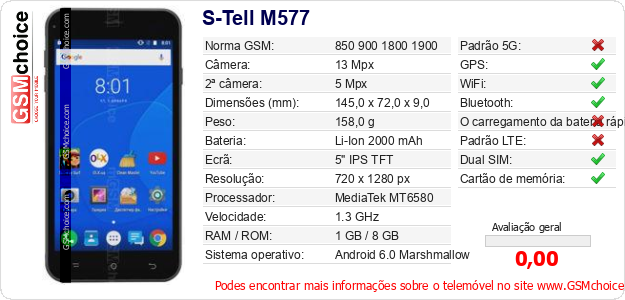 S-Tell M577 Especificações técnicas do telemóvel S-Tell M577 Especificações técnicas do telemóvel
