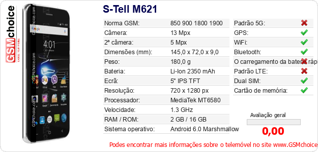 S-Tell M621 Especificações técnicas do telemóvel S-Tell M621 Especificações técnicas do telemóvel