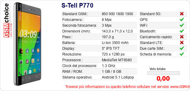 S-Tell P770 Dati tecnici di telefono cellulare S-Tell P770 Dati tecnici di telefono cellulare