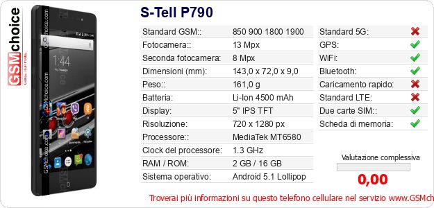 S-Tell P790 Dati tecnici di telefono cellulare S-Tell P790 Dati tecnici di telefono cellulare
