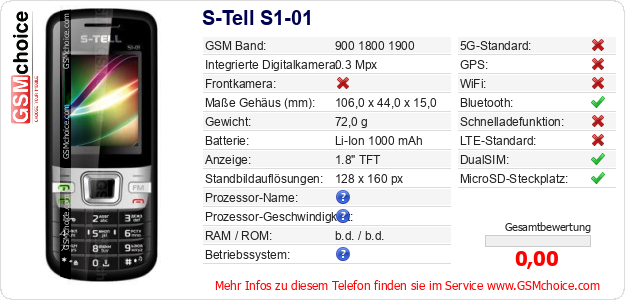 S-Tell S1-01 technische Daten S-Tell S1-01 technische Daten