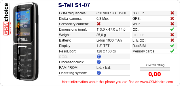 S-Tell S1-07 手机技术数据
