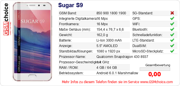 Sugar S9 technische Daten Sugar S9 technische Daten