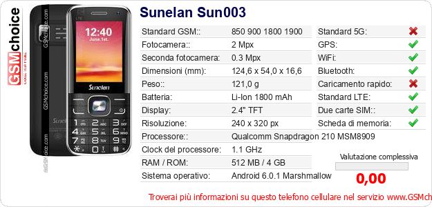Sunelan Sun003 Dati tecnici di telefono cellulare 