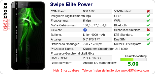 Swipe Elite Power technische Daten Swipe Elite Power technische Daten