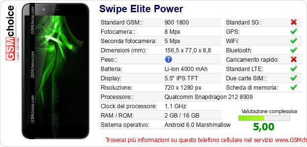 Swipe Elite Power Dati tecnici di telefono cellulare 