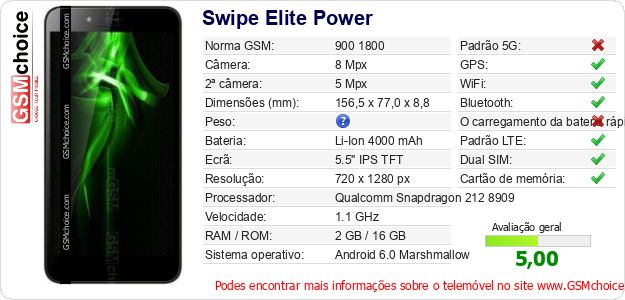 Swipe Elite Power Especificações técnicas do telemóvel 