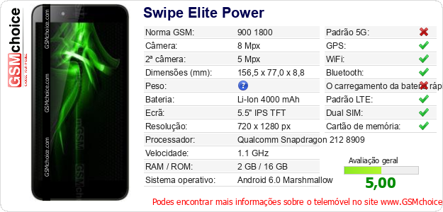 Swipe Elite Power Especificações técnicas do telemóvel Swipe Elite Power Especificações técnicas do telemóvel