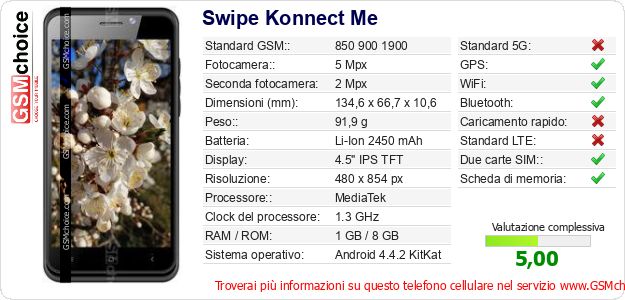 Swipe Konnect Me Dati tecnici di telefono cellulare Swipe Konnect Me Dati tecnici di telefono cellulare