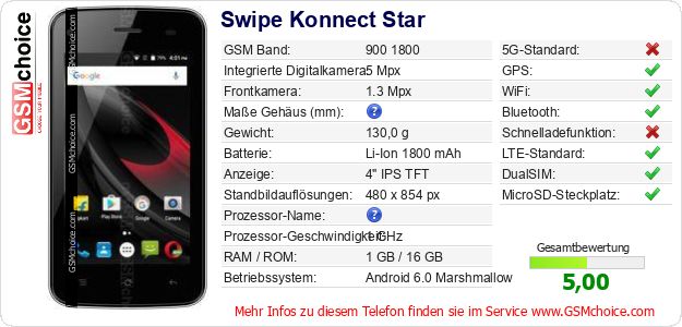 Swipe Konnect Star technische Daten Swipe Konnect Star technische Daten