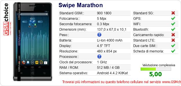 Swipe Marathon Dati tecnici di telefono cellulare Swipe Marathon Dati tecnici di telefono cellulare