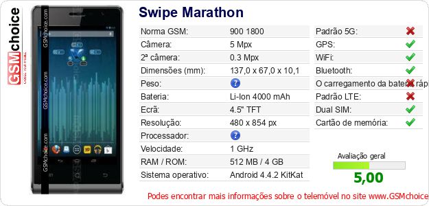 Swipe Marathon Especificações técnicas do telemóvel 