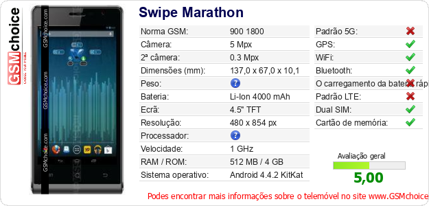 Swipe Marathon Especificações técnicas do telemóvel 