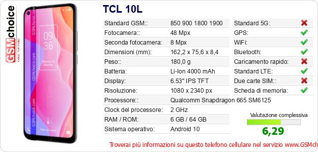 TCL 10L Dati tecnici di telefono cellulare TCL 10L Dati tecnici di telefono cellulare
