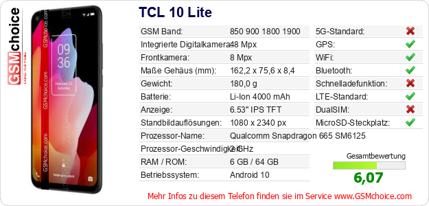 TCL 10 Lite technische Daten TCL 10 Lite technische Daten